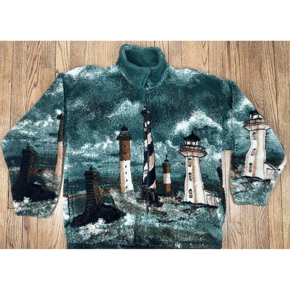 Vintage Bear Ridge Outfitters Fleece Full Zip Lighthouse‎ USA Women's Sz Large